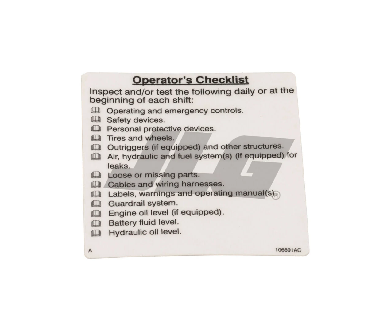 IP70123 Decal Checklist | JLG